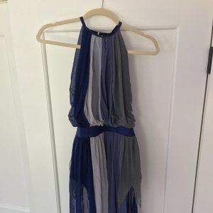 Weissman Thunder Tonal Mesh Jewel Neck Dress